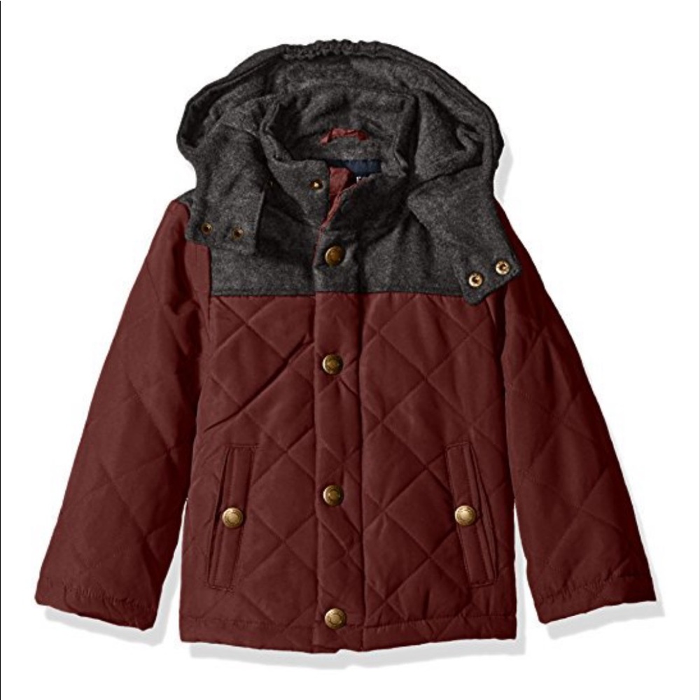 London Fog Little Boys Barn Jacket With Faux Wool Hood 24 Months